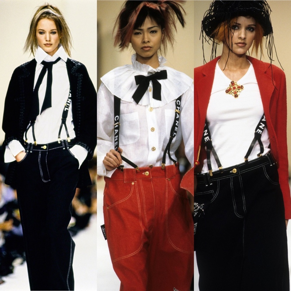 Chanel Runway Logo Black White Clip-on Suspenders - Picture 14 of 16